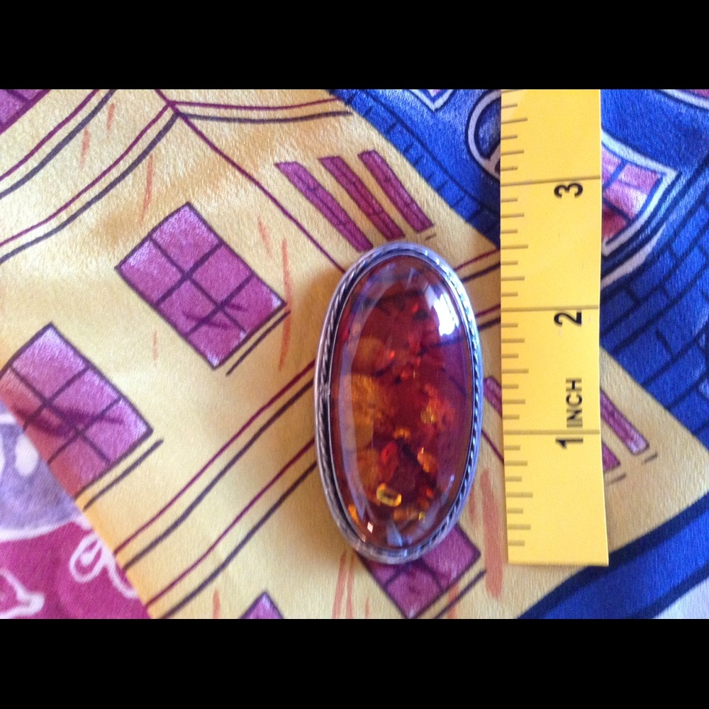 Poland Solid Amber & Sterling Silver Brooch💛 - Picture 3 of 7